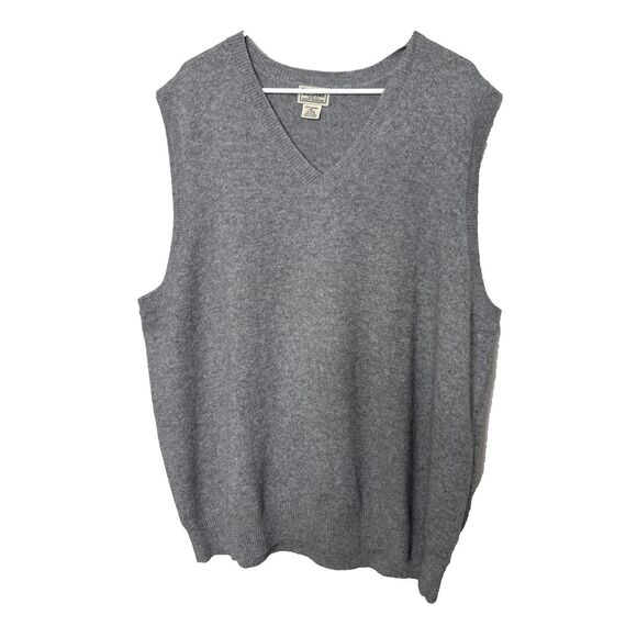 LL Bean 100% Cashmere Sweater Vest Mens Sz XXL 2XL Gray Super Soft V Neck - Picture 1 of 6
